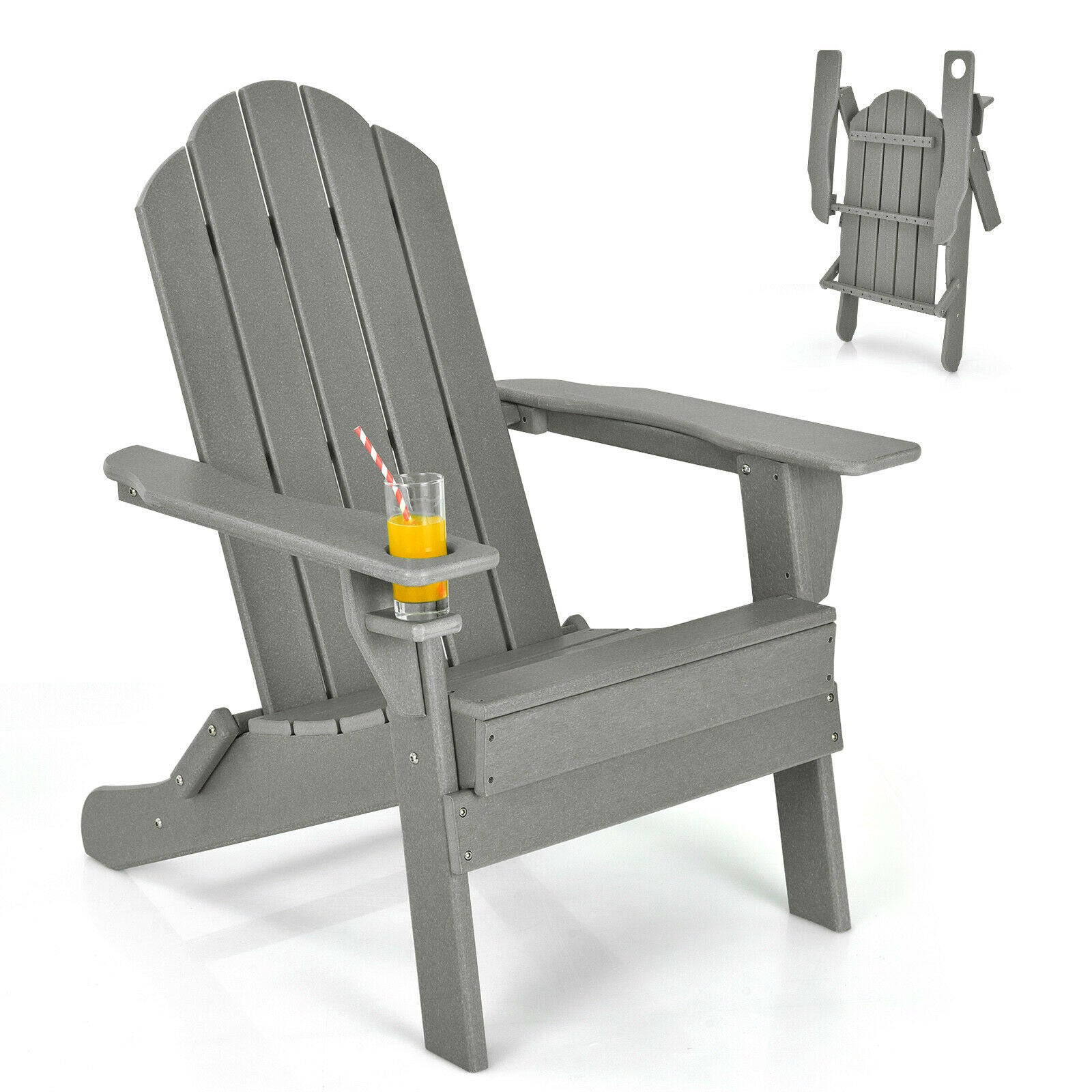 Folding Adirondack Chair with Cup Holder for Outdoor