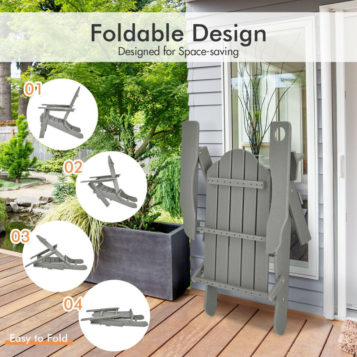 Folding Adirondack Chair with Cup Holder for Outdoor
