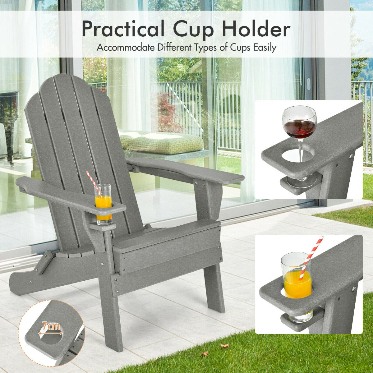 Folding Adirondack Chair with Cup Holder for Outdoor