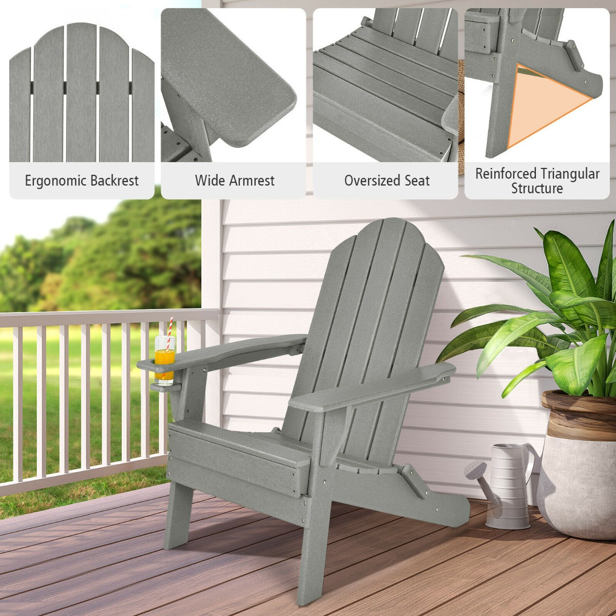 Folding Adirondack Chair with Cup Holder for Outdoor