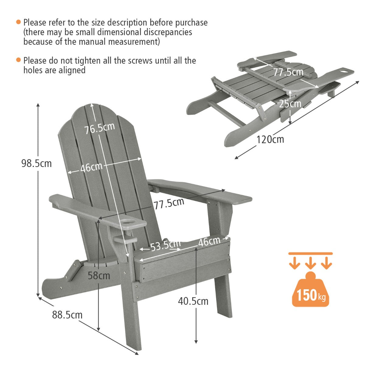 Folding Adirondack Chair with Cup Holder for Outdoor
