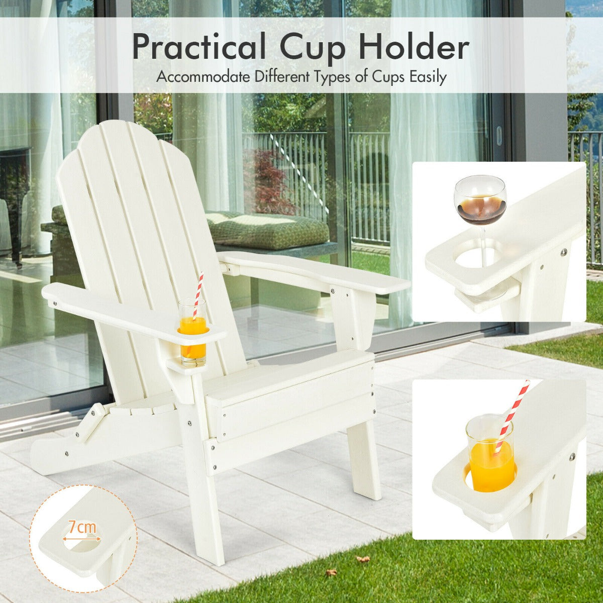 Folding Adirondack Chair with Cup Holder for Outdoor
