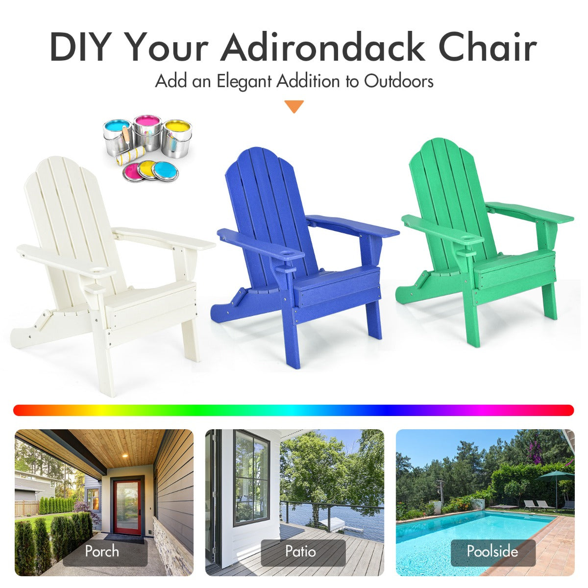 Folding Adirondack Chair with Cup Holder for Outdoor