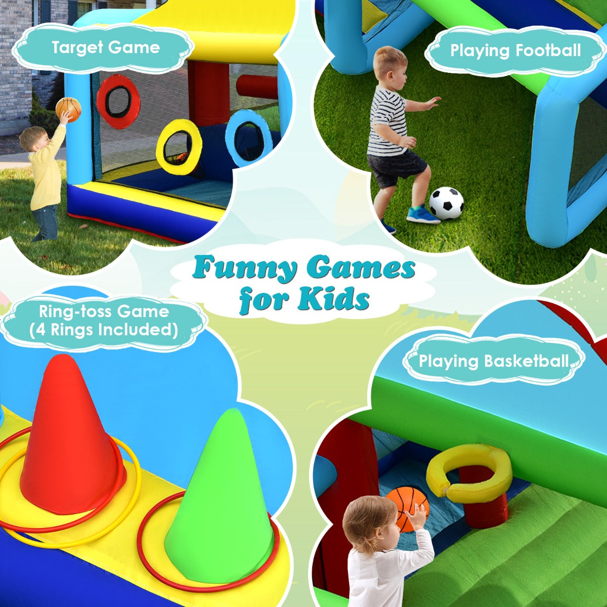 Inflatable Bounce House with Dual Slides and Jumping Area with 450W Blower