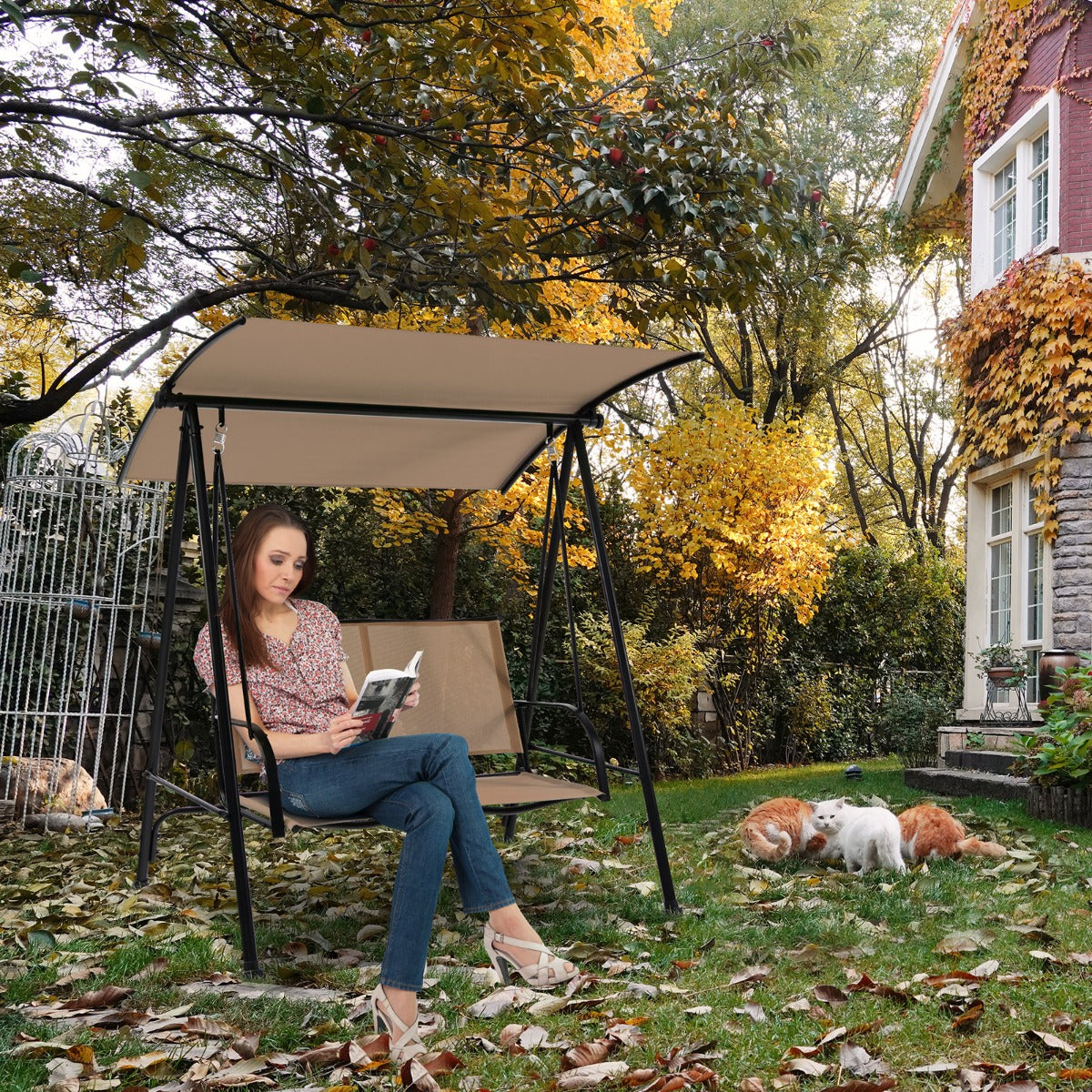 2-seat Outdoor Swing with Adjustable Canopy for Patio/Garden