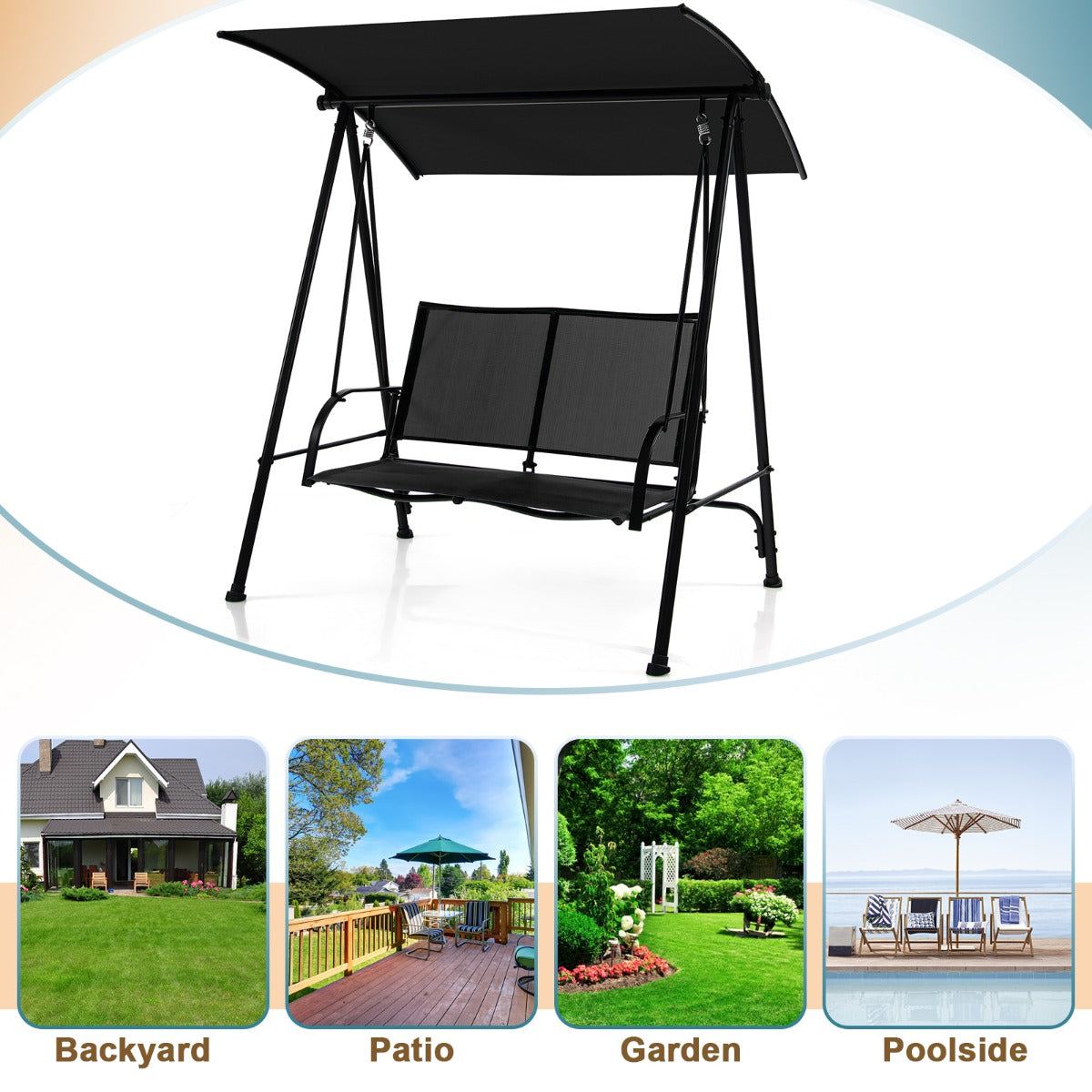 2-seat Outdoor Swing with Adjustable Canopy for Patio/Garden