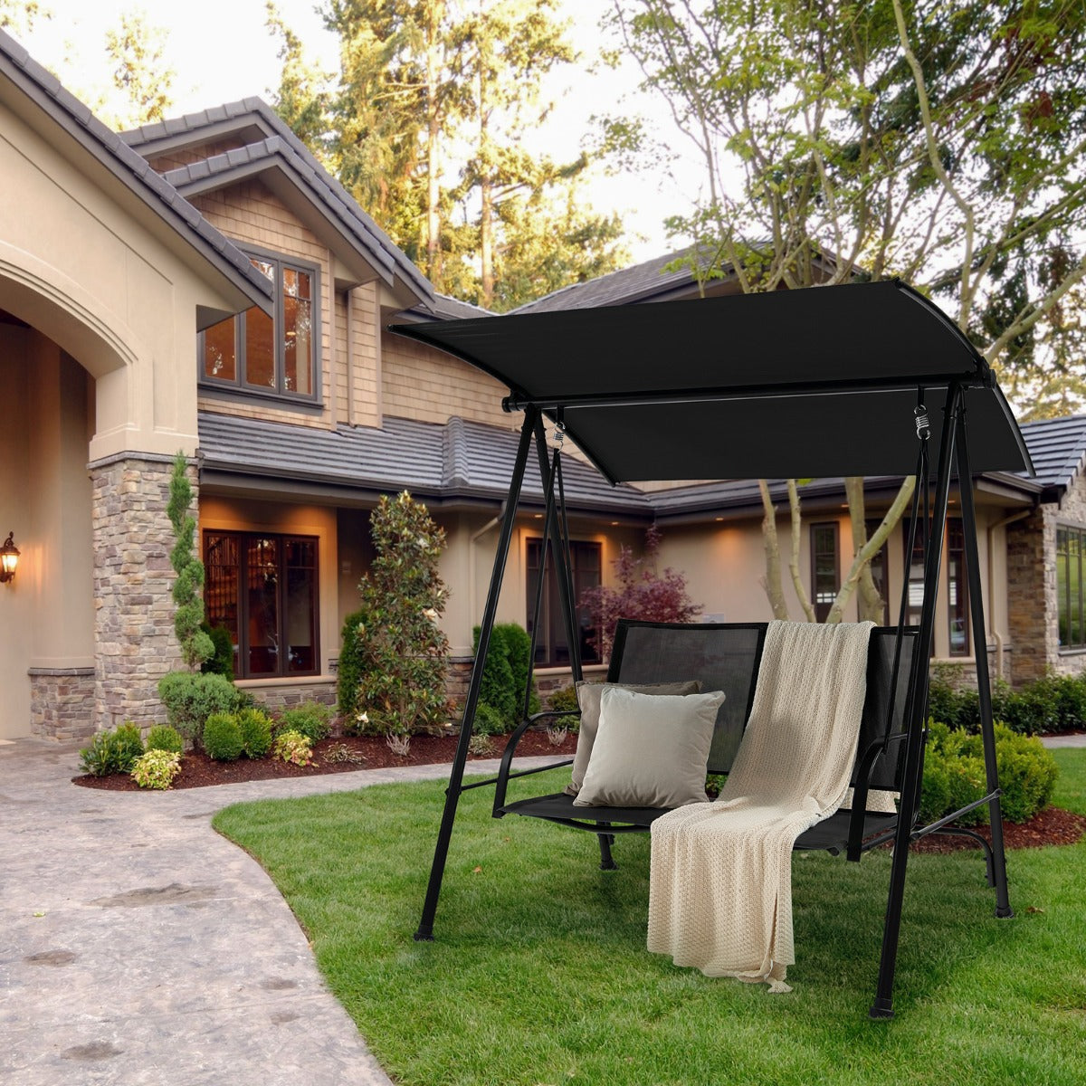 2-seat Outdoor Swing with Adjustable Canopy for Patio/Garden