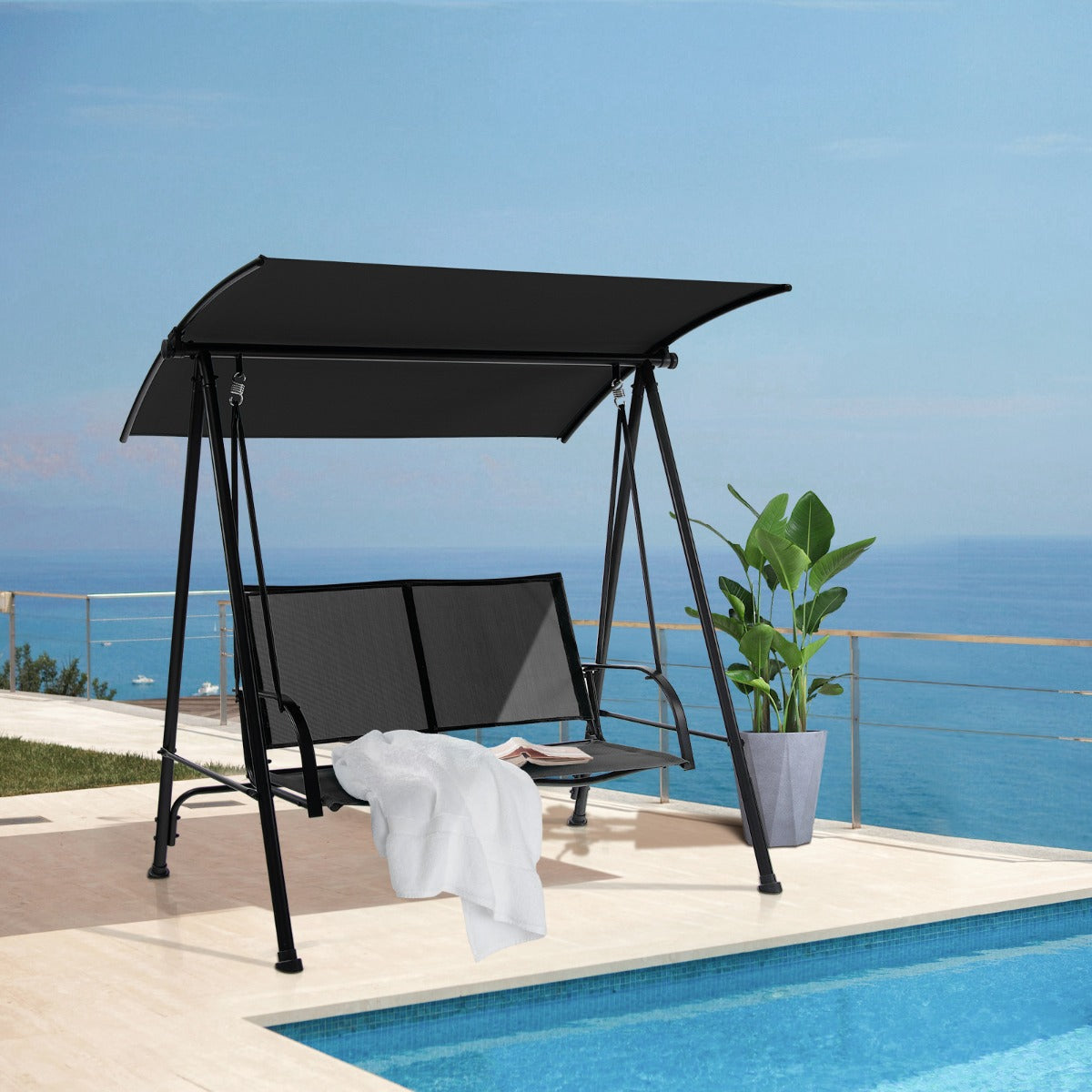 2-seat Outdoor Swing with Adjustable Canopy for Patio/Garden