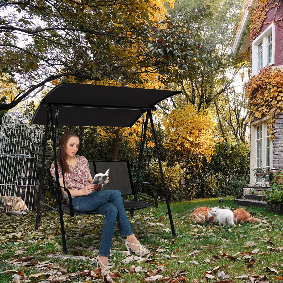 2-seat Outdoor Swing with Adjustable Canopy for Patio/Garden