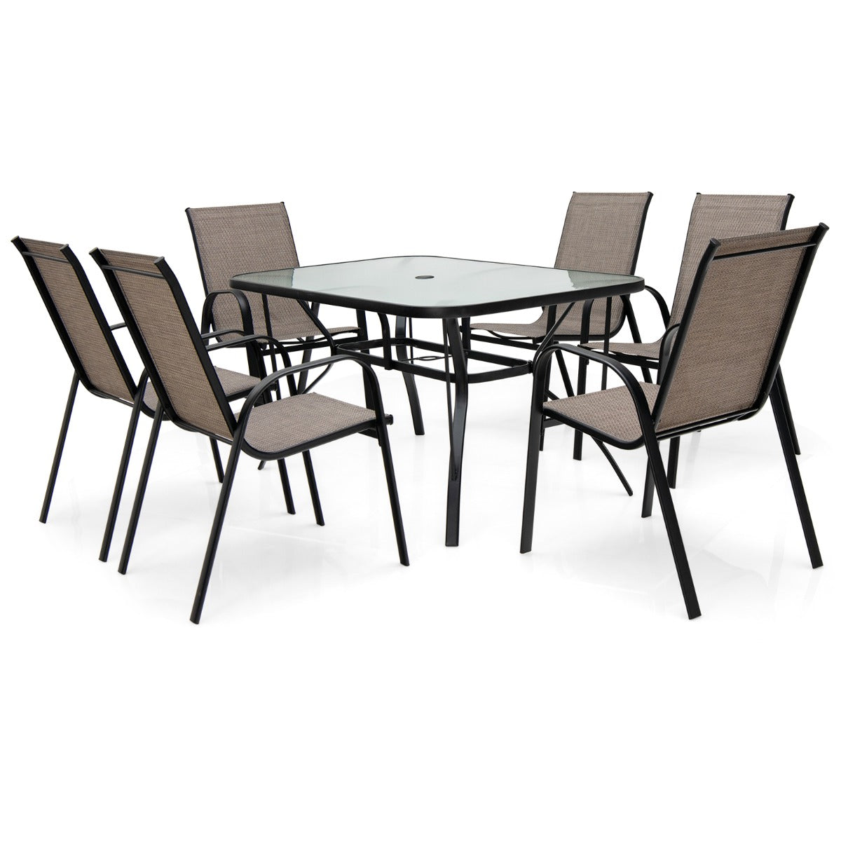 7 Piece Patio Dining Set with 6 Stackable Chairs & Rectangular Table