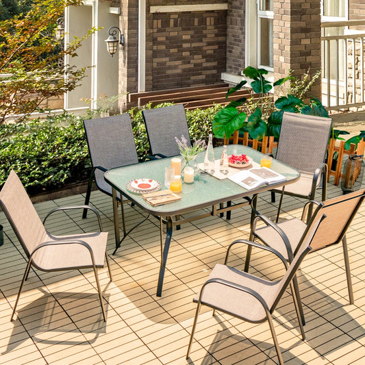 7 Piece Patio Dining Set with 6 Stackable Chairs & Rectangular Table