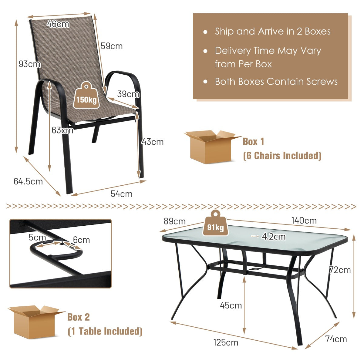 7 Piece Patio Dining Set with 6 Stackable Chairs & Rectangular Table