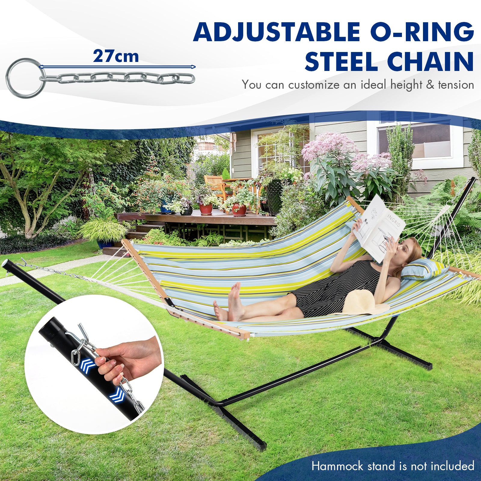 Outdoor Portable Quilted Fabric Hammock with Detachable Pillow (without Stand)