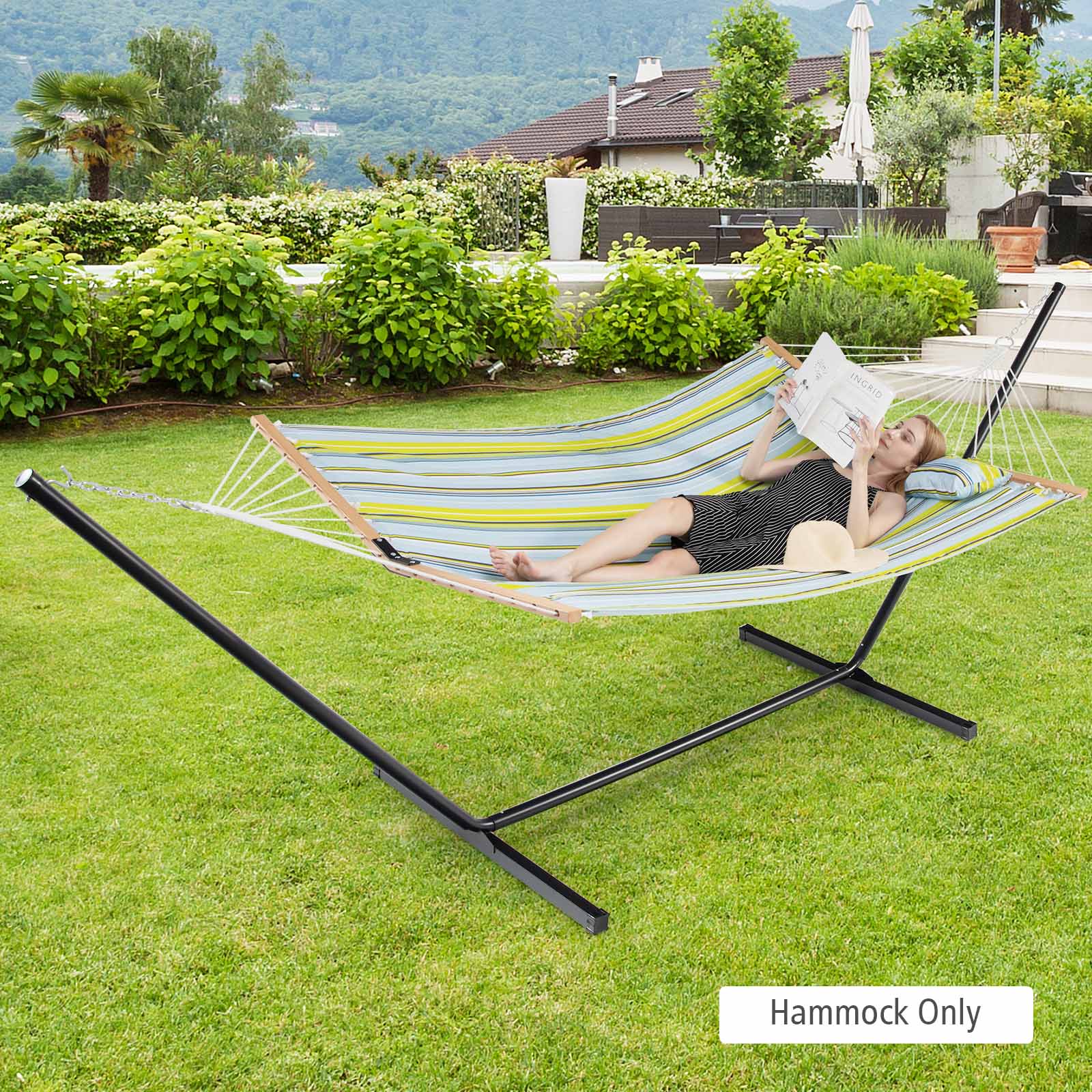 Outdoor Portable Quilted Fabric Hammock with Detachable Pillow (without Stand)