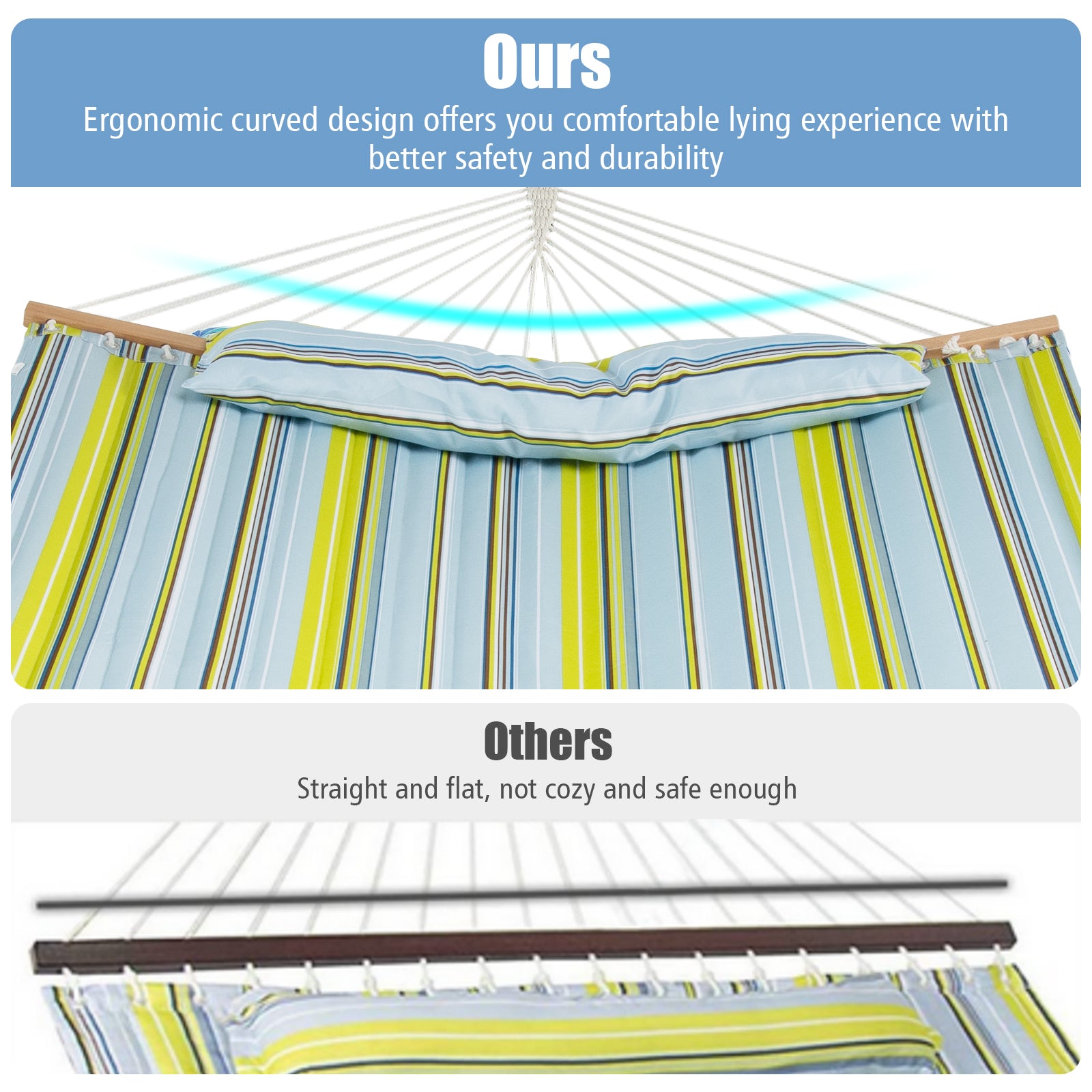 Outdoor Portable Quilted Fabric Hammock with Detachable Pillow (without Stand)