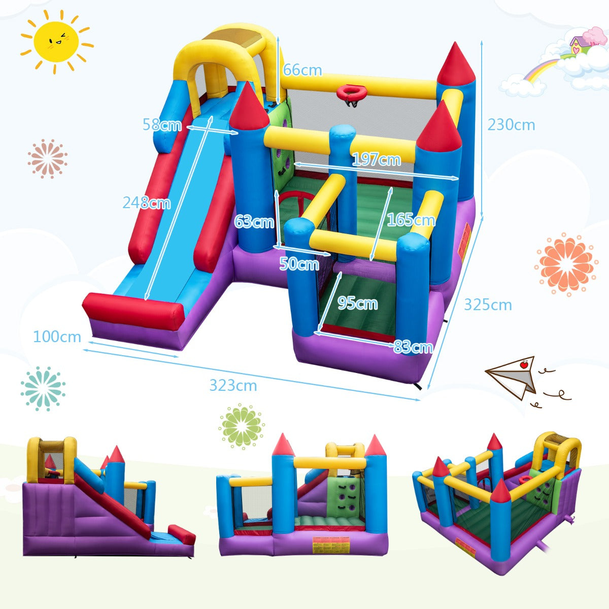 5-in-1 Inflatable Bounce House with Slide & Trampoline (without Blower)