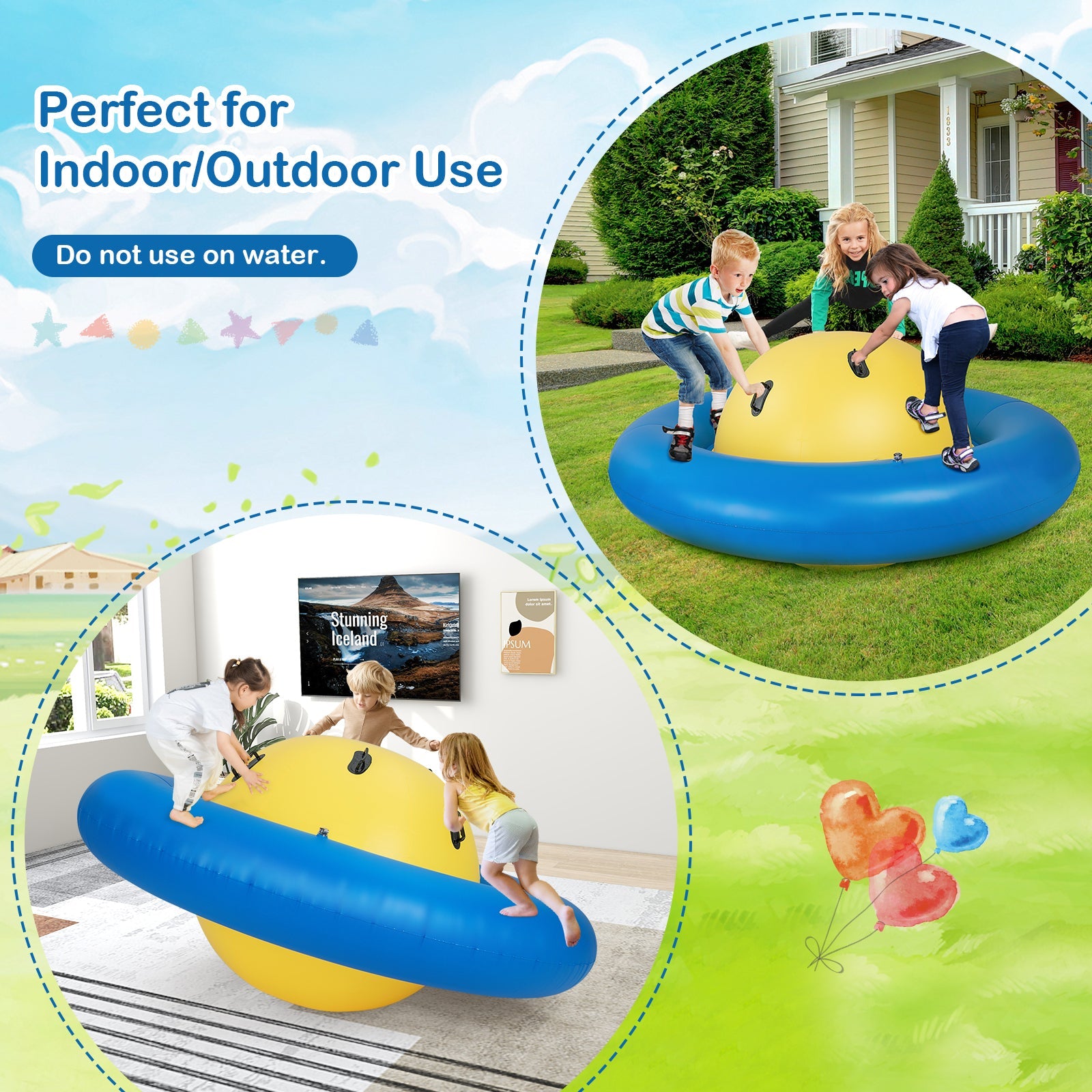 HONEY JOY 7.5FT Inflatable Dome Rocker Bouncer w/ 6 Handles Outdoor Balance Game