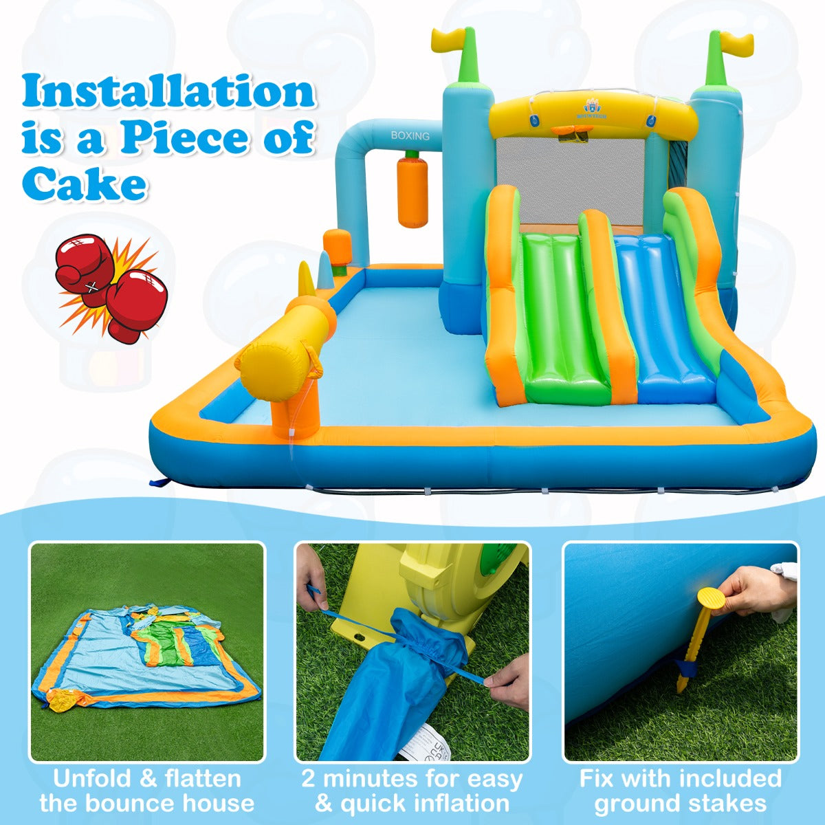 Inflatable Bounce House with Dual Slides for Kids Aged 3-10 Years (with Blower)