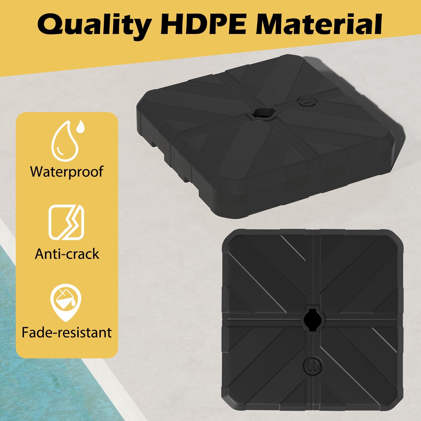 Weighted Offset Umbrella Base, Water & Sand Filled Heavy Duty Base with Cross Bracket & Cut-out Handles, Up to 80 kg