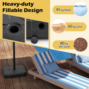 Weighted Offset Umbrella Base, Water & Sand Filled Heavy Duty Base with Cross Bracket & Cut-out Handles, Up to 80 kg