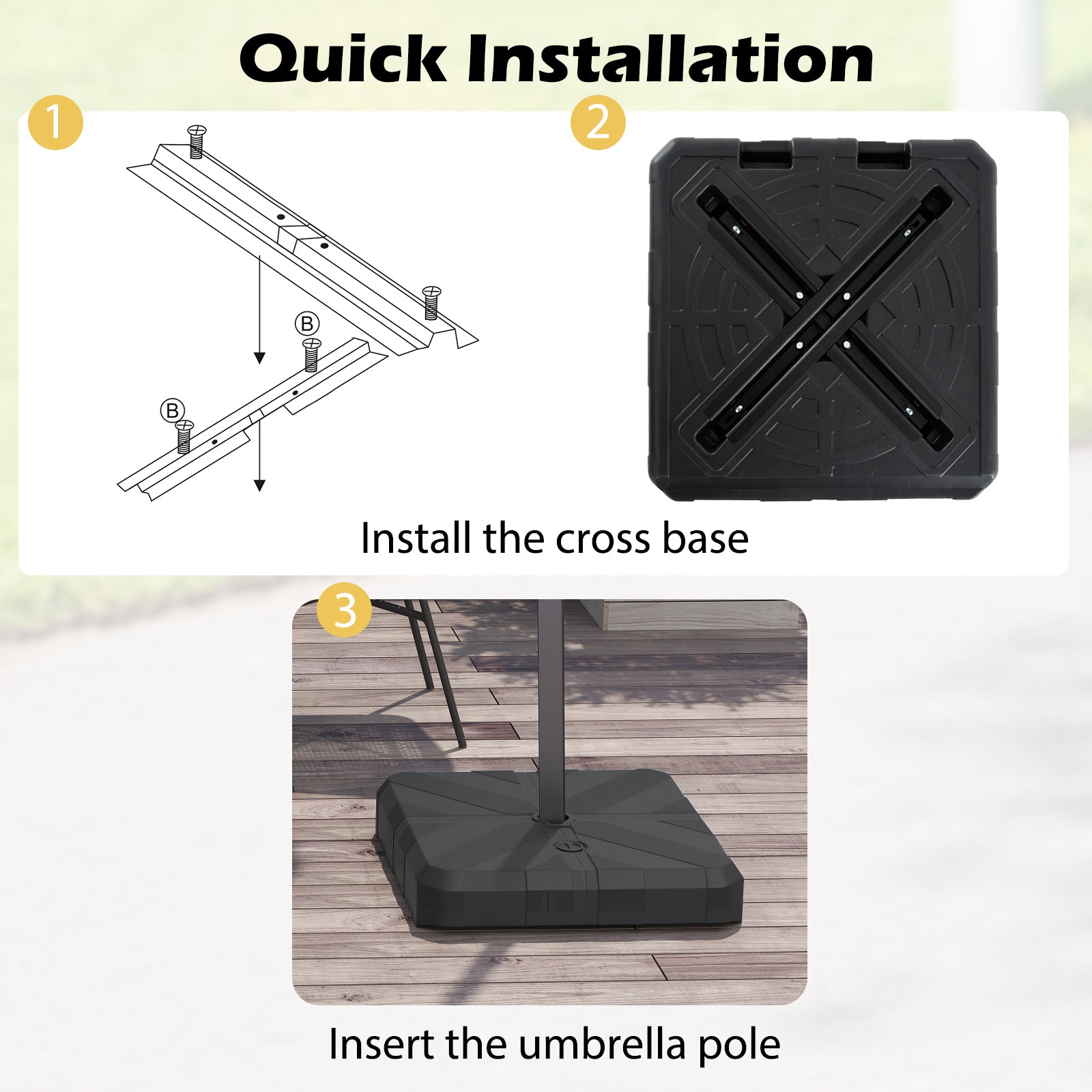 Weighted Offset Umbrella Base, Water & Sand Filled Heavy Duty Base with Cross Bracket & Cut-out Handles, Up to 80 kg