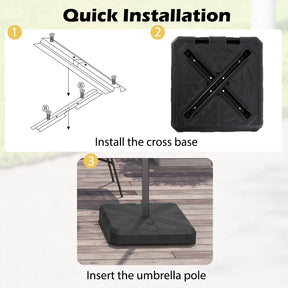 Weighted Offset Umbrella Base, Water & Sand Filled Heavy Duty Base with Cross Bracket & Cut-out Handles, Up to 80 kg