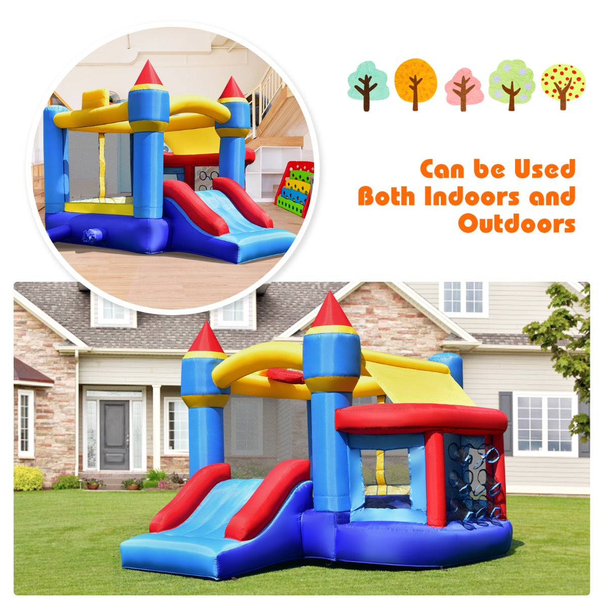 5-in-1 Inflatable Kids Jumping Castle Bouncer with Slide (No Blower)