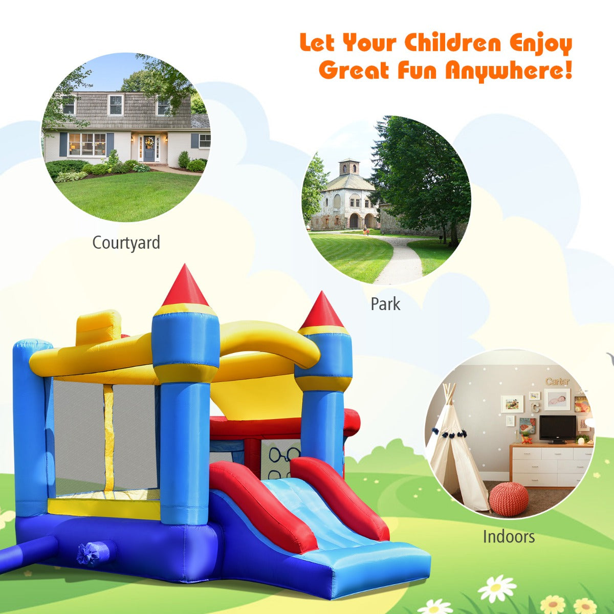 5-in-1 Inflatable Kids Jumping Castle Bouncer with Slide (No Blower)