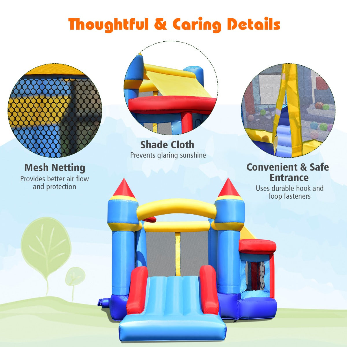 5-in-1 Inflatable Kids Jumping Castle Bouncer with Slide (No Blower)