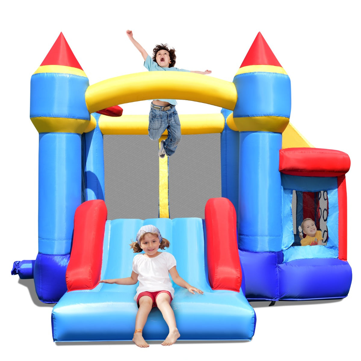 5-in-1 Inflatable Kids Jumping Castle Bouncer with Slide (No Blower)