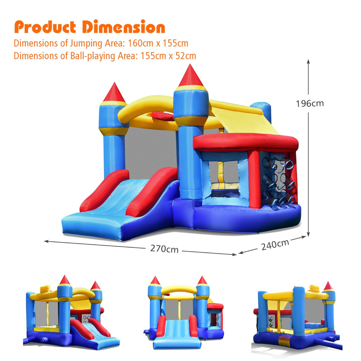 5-in-1 Inflatable Kids Jumping Castle Bouncer with Slide (No Blower)