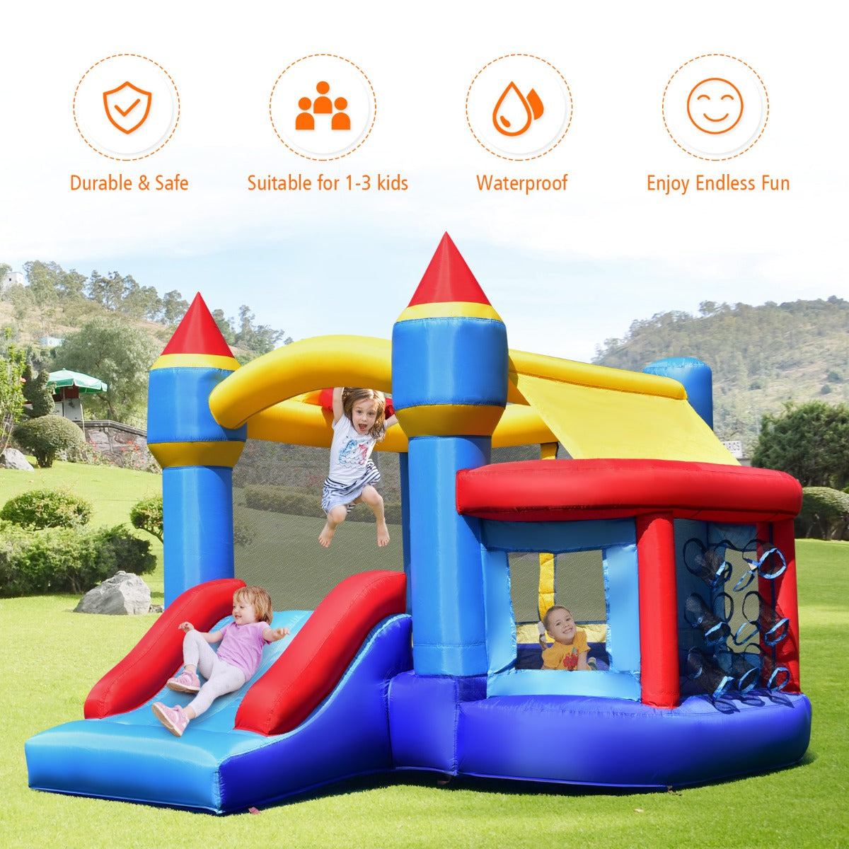 5-in-1 Inflatable Kids Jumping Castle Bouncer with Slide (No Blower)