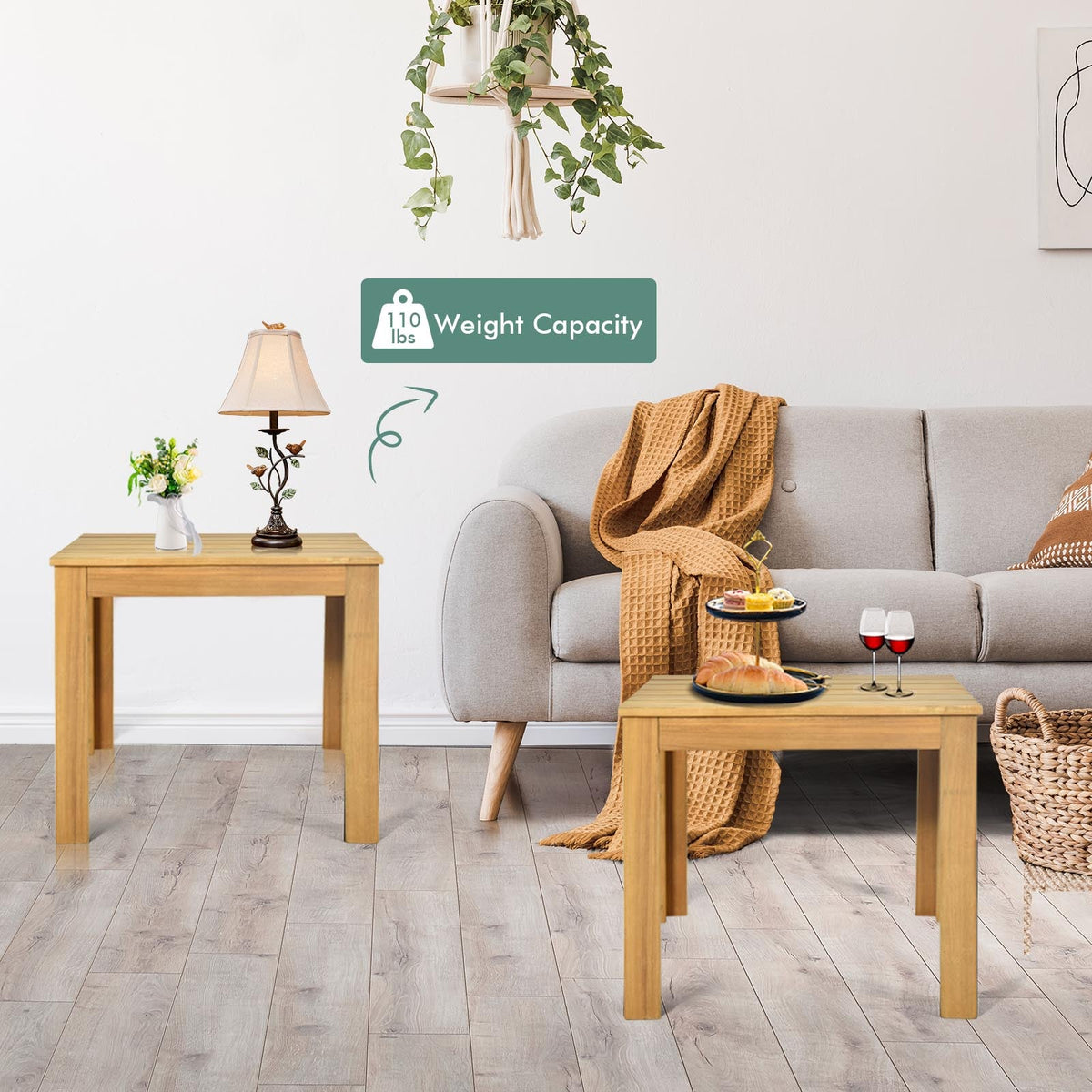 Wooden Square Side End Table Patio Coffee Bistro Table Indoor Outdoor