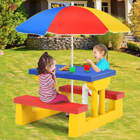 Kids Colorful Picnic Table Set with Removable Umbrella