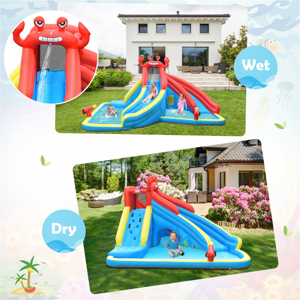 Inflatable Water Slide with Climbing Wall & Splash Pool (with 750W Air Blower)