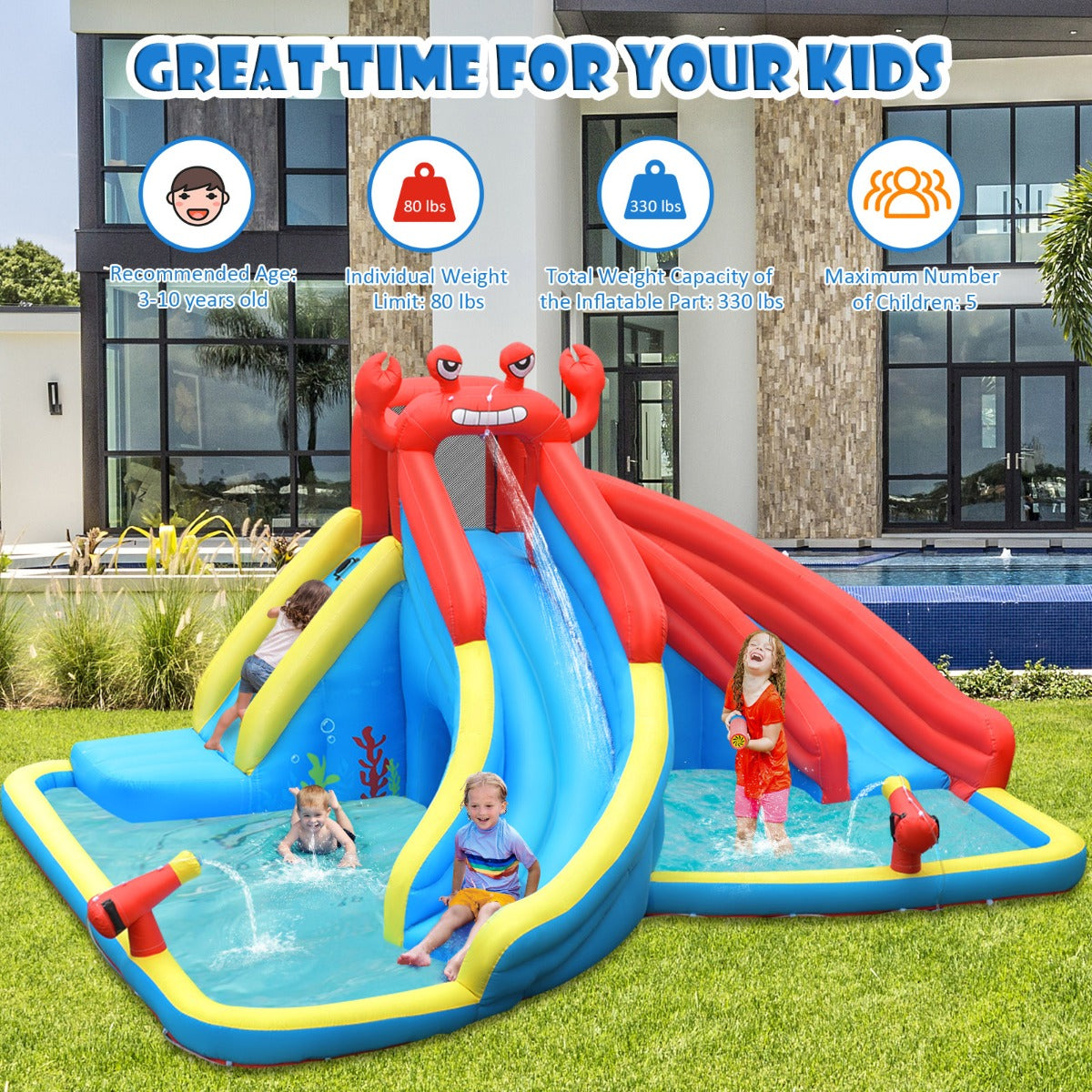Inflatable Water Slide with Climbing Wall & Splash Pool (with 750W Air Blower)