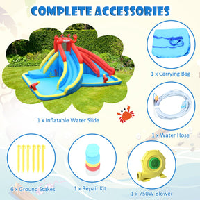 Inflatable Water Slide with Climbing Wall & Splash Pool (with 750W Air Blower)