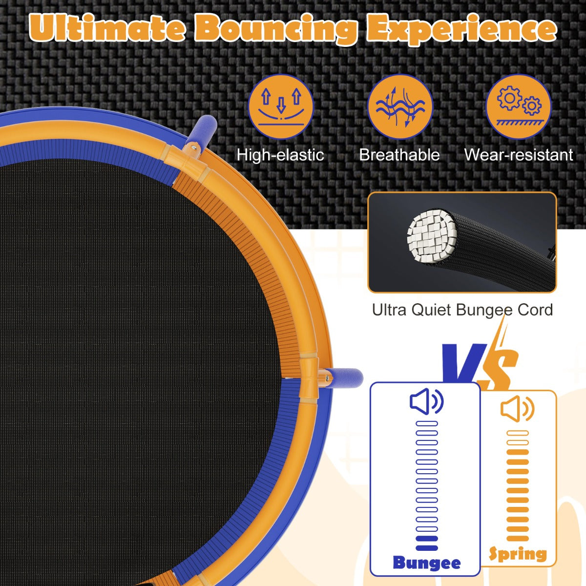 Recreational Trampoline with Heavy-duty Metal Frame for Kids