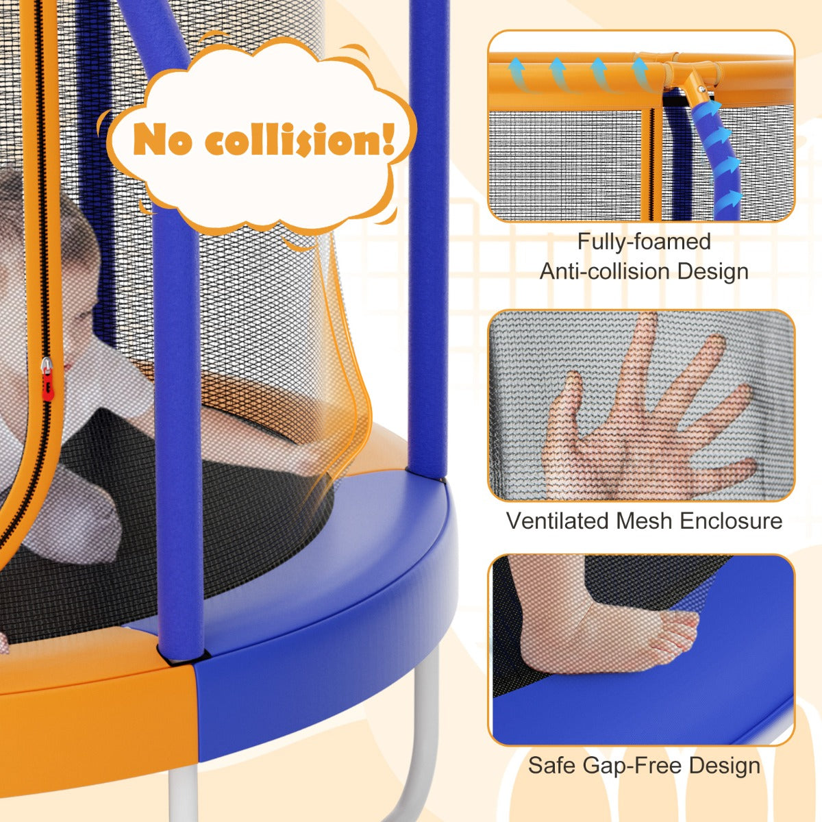 Recreational Trampoline with Heavy-duty Metal Frame for Kids