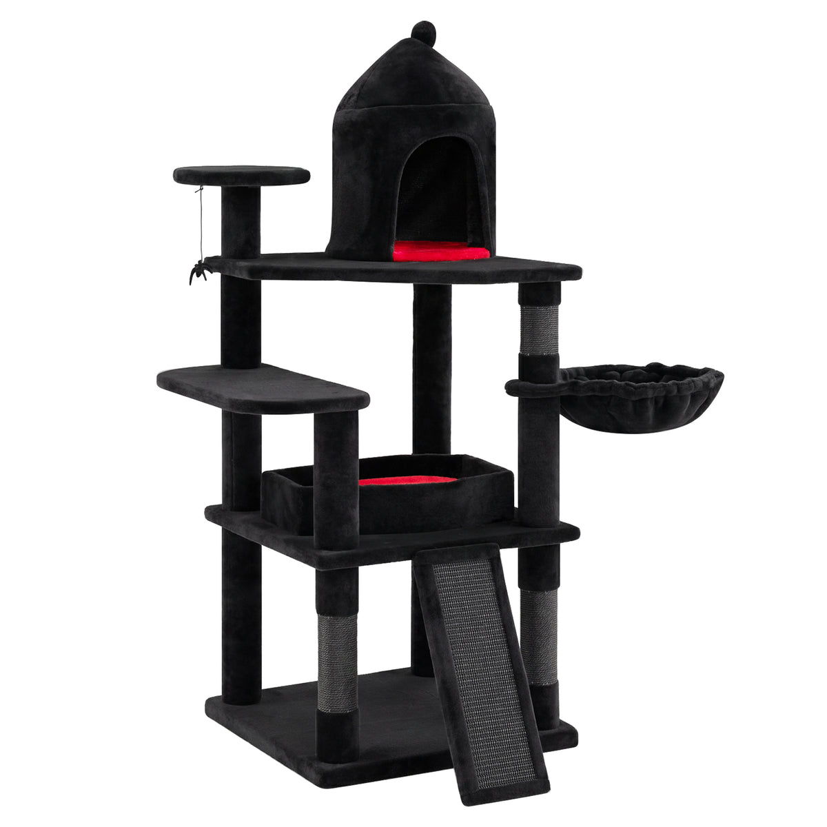Gothic Cat Tree for Indoor Cats, 127cm Large Cat Tower w/ House, Coffin Bed, Spider Hanging Ball