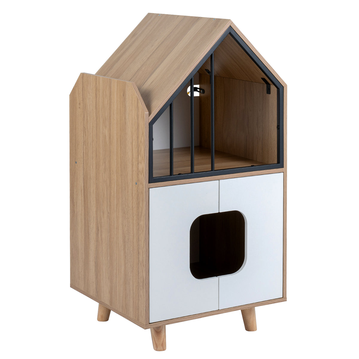 Modern Cat Litter Box Enclosure, 3-in-1 Hidden Cat House Cabinet with Shelf