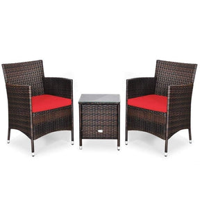 3 Pcs Rattan Patio Conversation Set Wicker Outdoor Furniture Set with Coffee Table & 2 Cushioned Sofa
