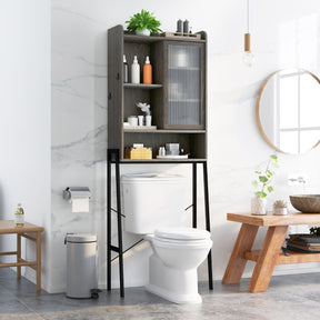 Over the Toilet Storage Cabinet with Sliding Door and Shelves