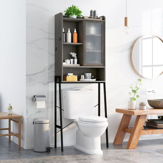 Over the Toilet Storage Cabinet with Sliding Door and Shelves