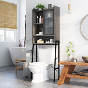 Over the Toilet Storage Cabinet with Sliding Door and Shelves