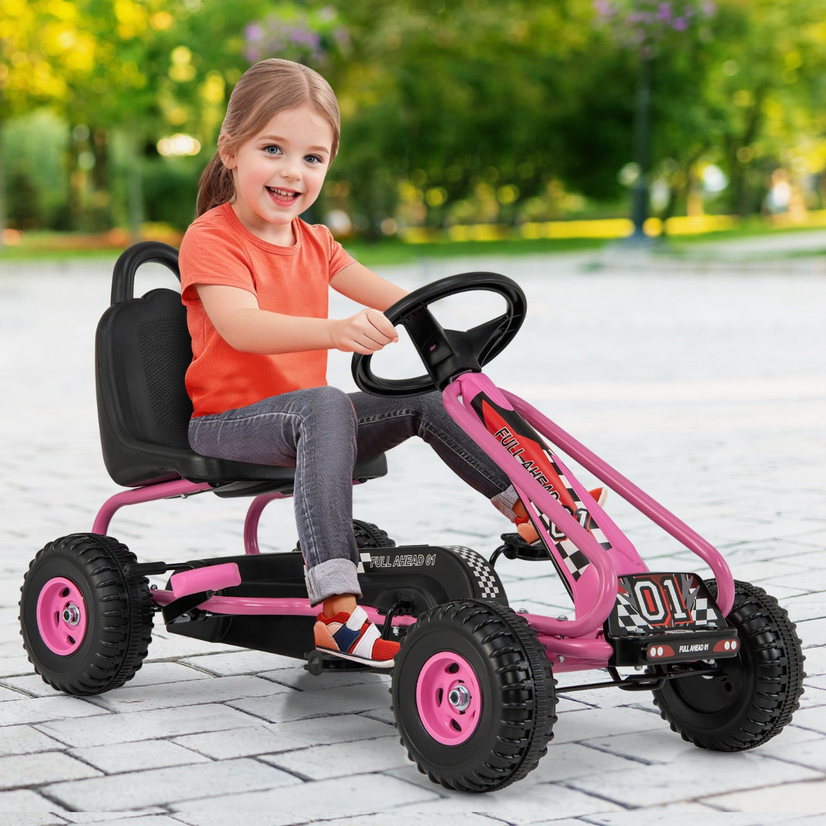 Kids Pedal Go Kart with Adjustable Seat and Handbrake