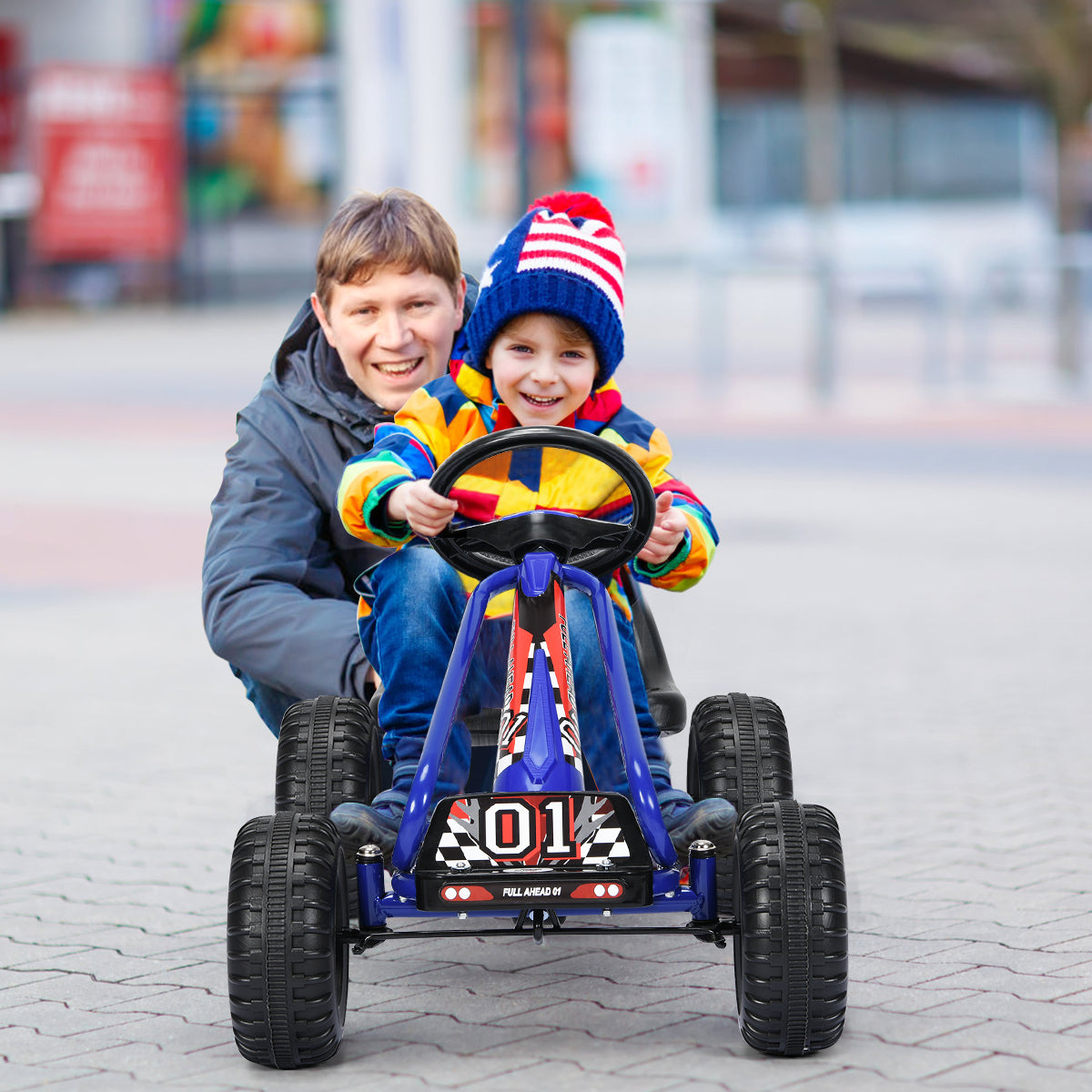 Kids Pedal Go Kart with Adjustable Seat and Handbrake