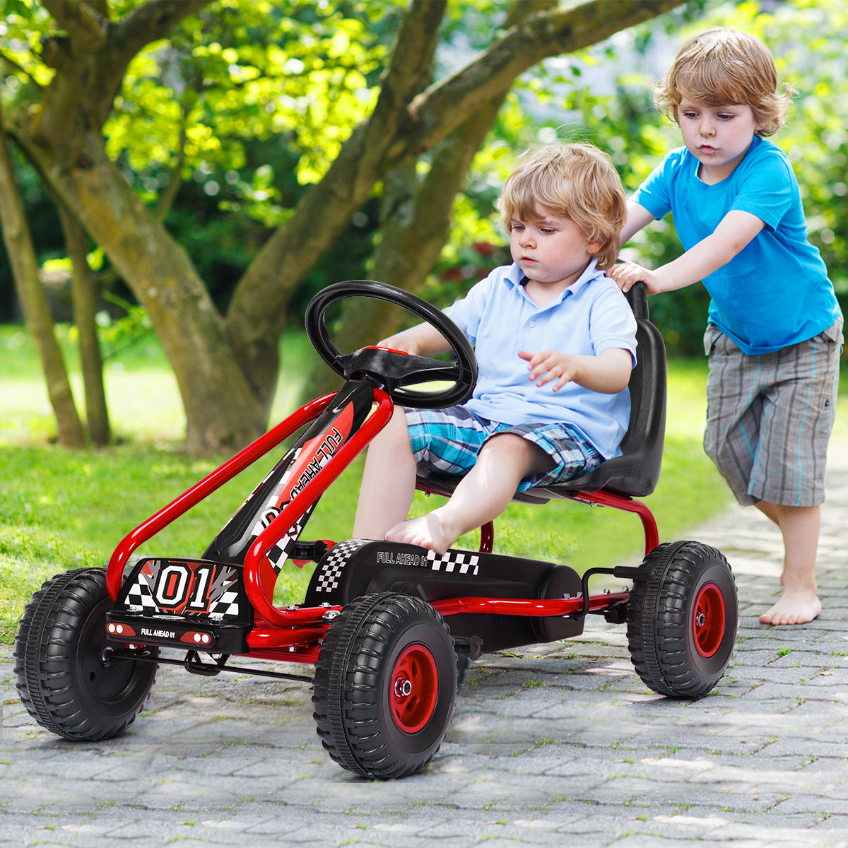 Kids Pedal Go Kart with Adjustable Seat and Handbrake