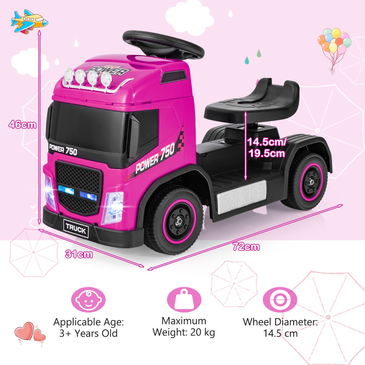 Kids' Ride On Push Truck with Music for 3+ Boys and Girls