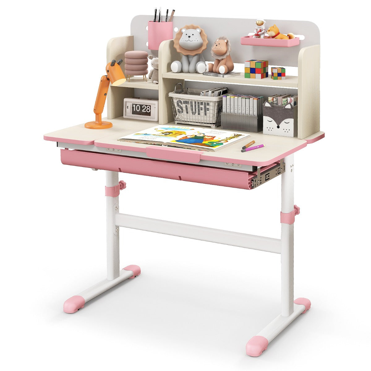 Height Adjustable Children Study Desk with Tilt Desktop for 3-12 Years Old